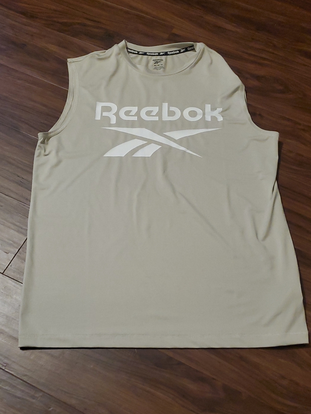 Reebok Men’s Sleeveless Logo Tank — Light Beige with White Logo